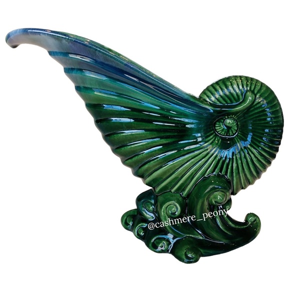 Vintage Royal Haeger Ceramic Green Nautilus Shell Vase Art Deco - Picture 3 of 9